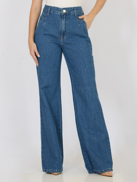 CALÇA JEANS WIDE LEG RECORTE BOLSO