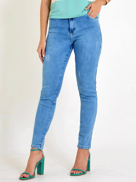 CALÇA JEANS SKINNY COM PUIDOS